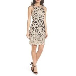 NEW Foxiedox Black & Cream Embroidered Cocktail Dress Size Small